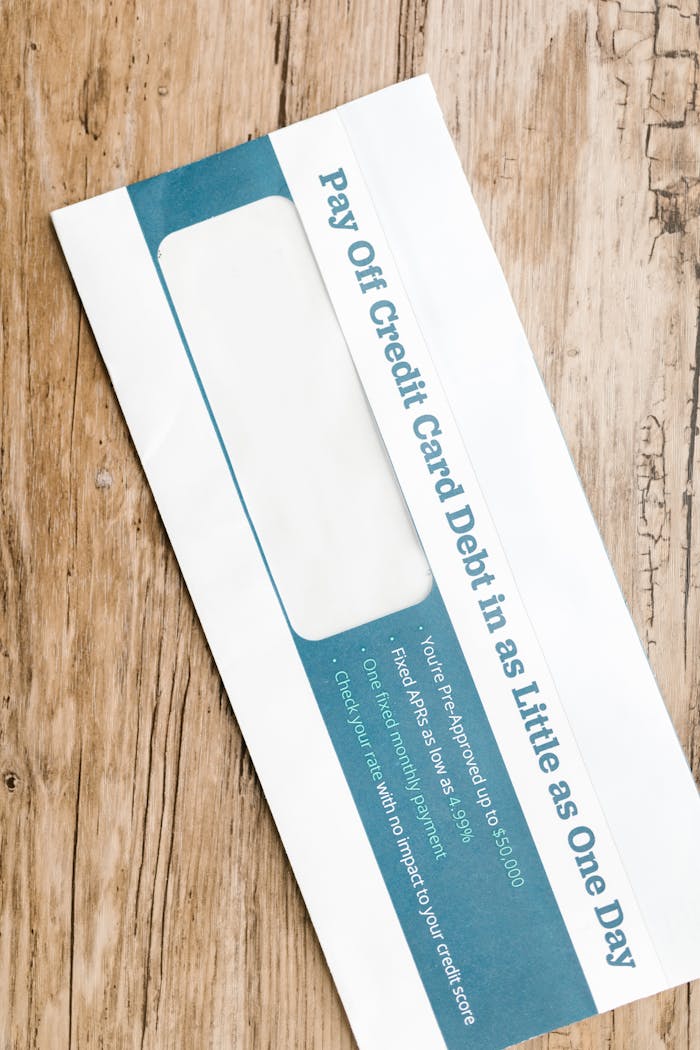 programs-03 Close-up of a debt-related envelope on a wooden background, emphasizing financial concepts.